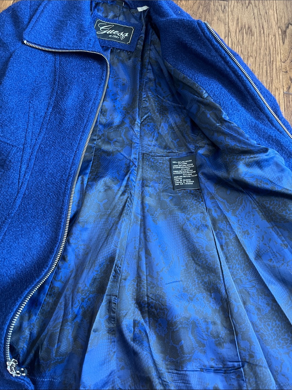 GUESS Women's Cobalt Blue Zip-Front Trench Coat - Picture 3 of 8